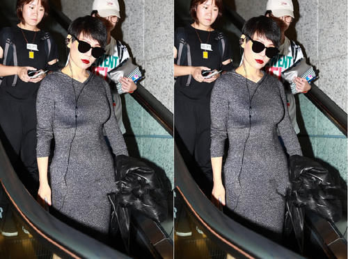 46岁宁静这一身太紧了吧，灰色连衣裙霸气现机场，网友：小11岁男