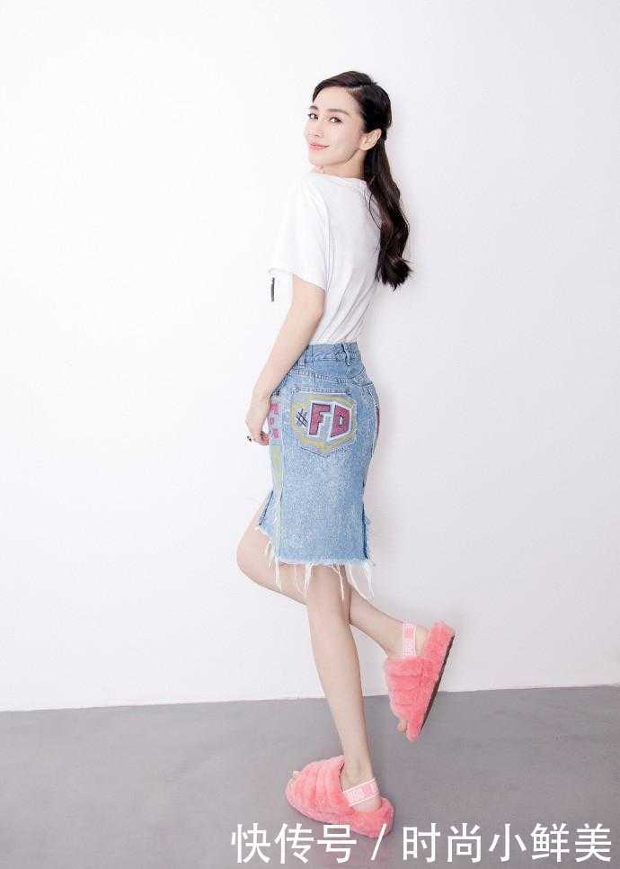 杨颖真只有168？穿高腰裙搭T恤秀腿，网友：这腿比P过的还美