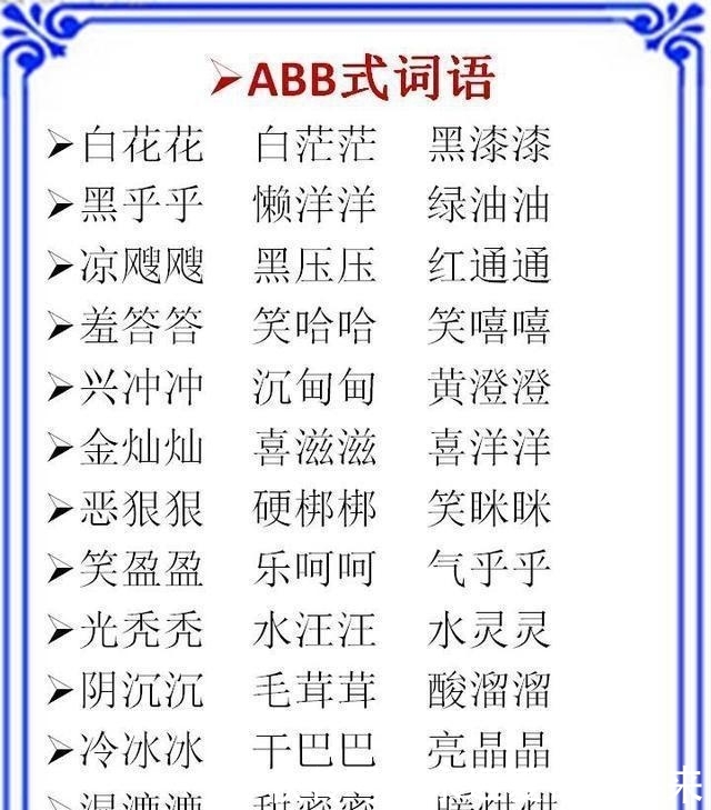 1-9年级必考成语分类:ABB+AABB+ABCC