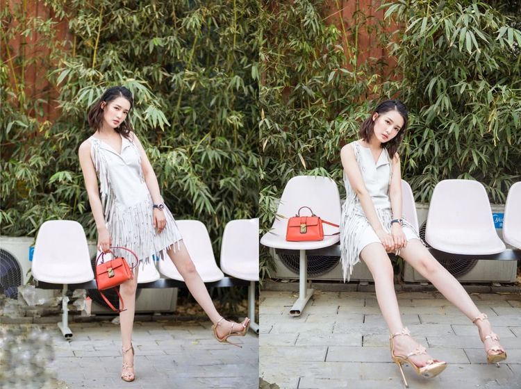 李沁真会搭 ，短裤配蓝西装现身机场，气质清新似少女！