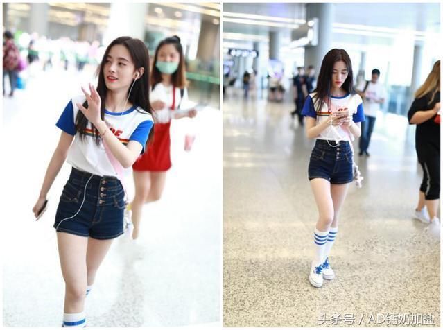 鞠婧祎76斤还嫌腰粗，穿4颗扣的收腰牛仔裤，网友：细得过分了