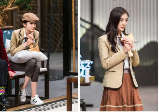 杨幂放弃齐刘海，墨绿色卫衣美回18岁，侧颜完爆刘亦菲