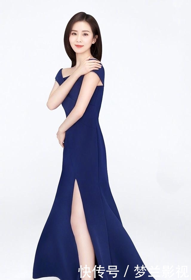 『 开叉』穿蓝色开叉长裙秀美腿，宁静淡雅，刘诗诗真的是“气质女神”