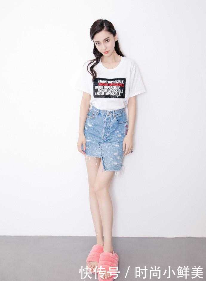 杨颖真只有168？穿高腰裙搭T恤秀腿，网友：这腿比P过的还美