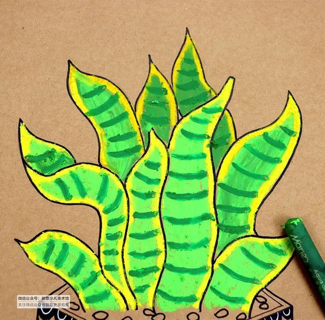 「虎皮」儿童画教程|一盆虎皮兰