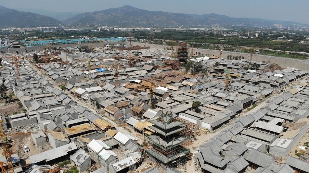  城池：耗资300亿，空中鸟瞰复建中的明太原县城，犹如飞来的城池