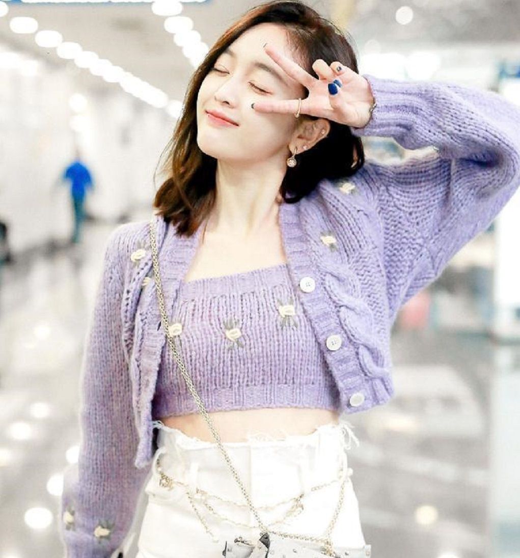 少女@紫色开衫怎么搭配 开春甜美少女系穿搭
