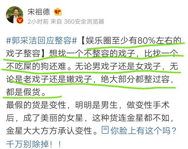 宋祖德又出惊人语录：娱乐圈80%都整过容！宋慧乔金星躺枪！