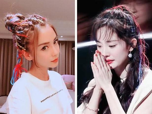 杨幂baby撞上彩色辫子，同为时尚辣妈，气质差别咋这么大？