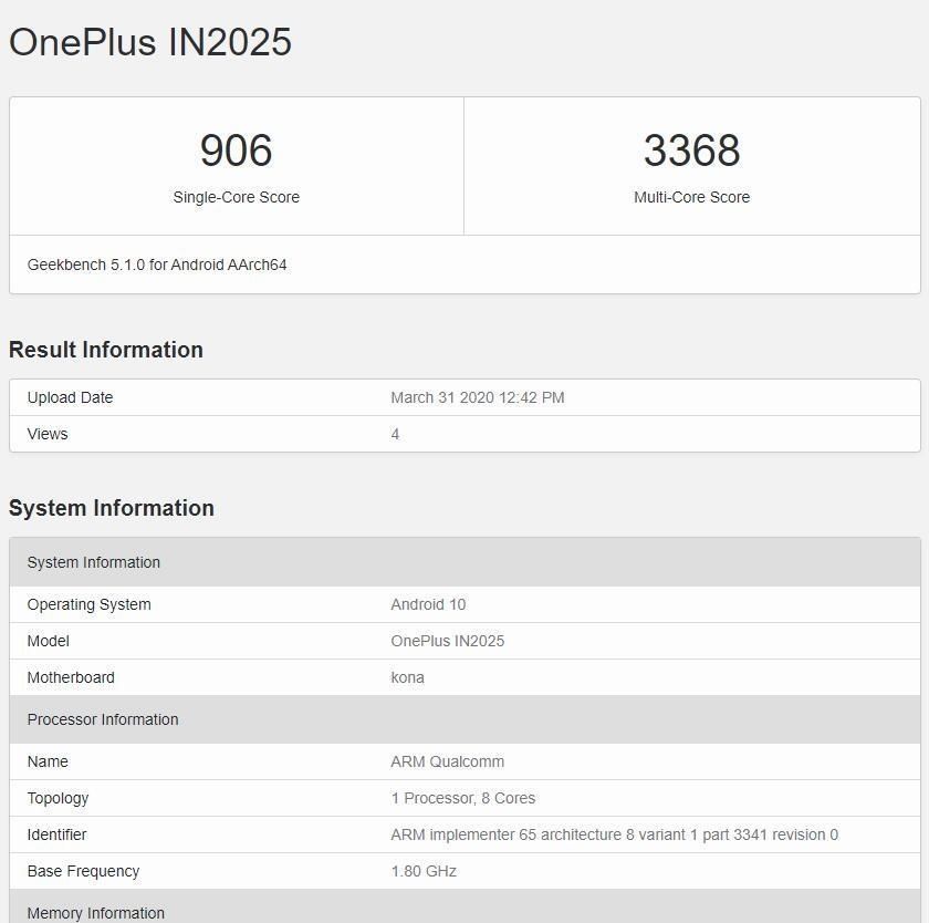  信息■一加8 Pro现身Geekbench数据库，相关信息透露顶配版本！