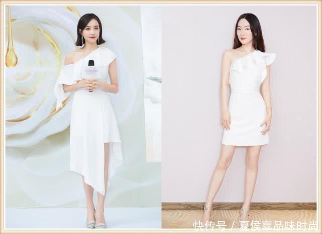 本以为宋茜穿斜肩白裙够美了,的但看到霍思燕才知道什么叫惊艳!!