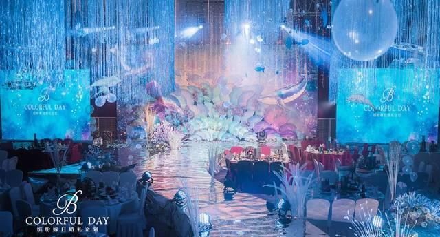  「海洋」神秘海洋风婚礼，用镜子完成海天交接，蓝紫色和白色的浪漫甜蜜