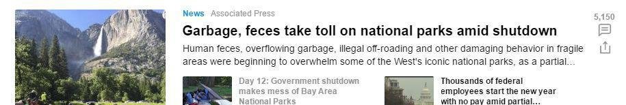 美国政府关闭第12天, 粪便、垃圾和破坏行为淹没了美国国家公园