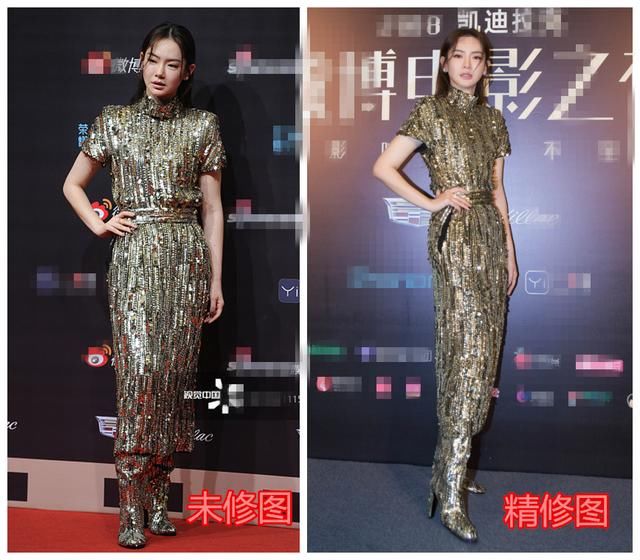 好衣架全靠P，戚薇穿“灯管装”精修图完爆超模，未修一言难尽