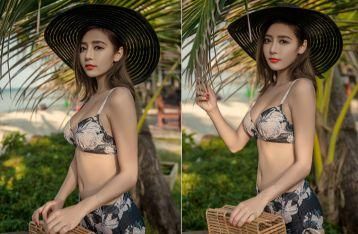 拥有傲人身材的美女穿黑色花泳衣，看着就让人着迷！