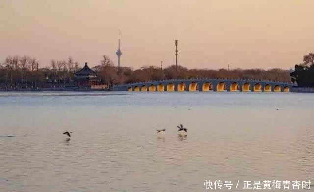 惊艳!颐和园十七孔桥现金光穿洞奇景