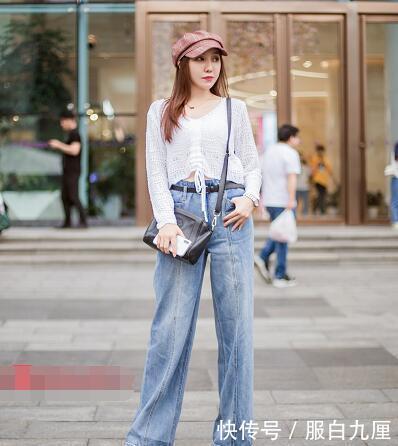 「显瘦」小姐姐一件高腰上衣搭配阔腿裤,显高又显瘦