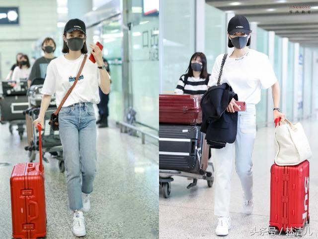 吴奇隆刘诗诗情侣装现身机场狂撒狗粮，宋茜就不能好好穿衣吗？