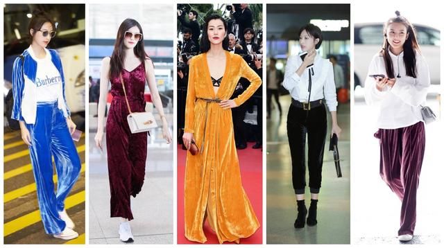 何穗穿丝绒连体裤变身行走的红玫瑰，韩雪贾静雯的丝绒旗袍才迷人