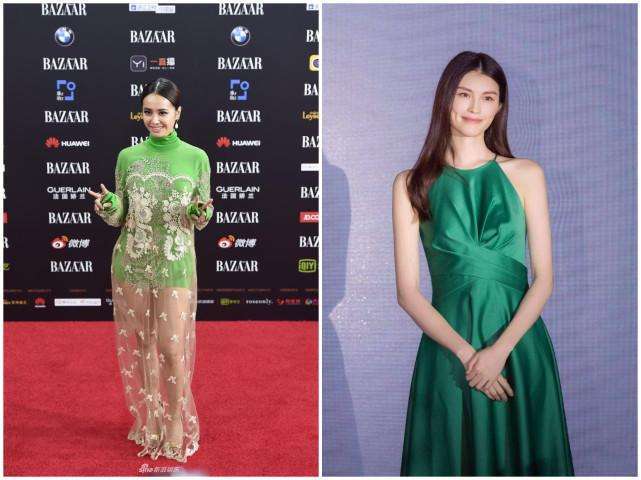 蔡依林与何穗同穿绿裙, 一个肤白貌美似仙女, 一个肤色暗沉似大妈