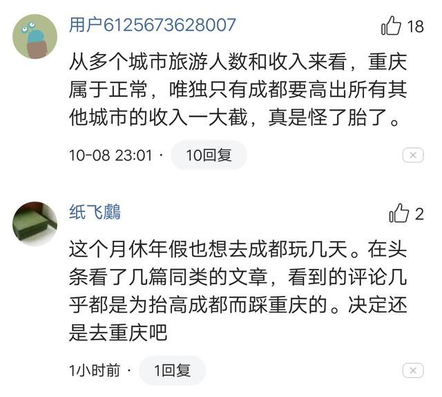 为何重庆国庆游客是成都两倍，收入却少100亿，网友们的答案亮了