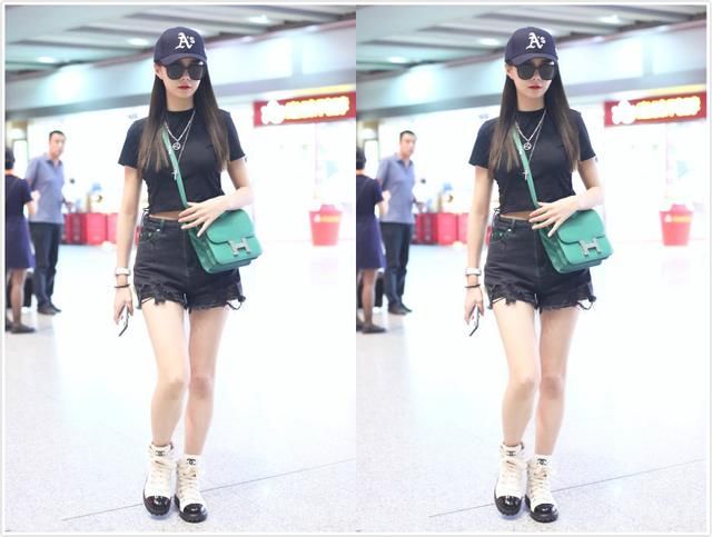 29岁的沈梦辰越来越会穿了，机场秀穿得像少女，网友:大长腿抢眼
