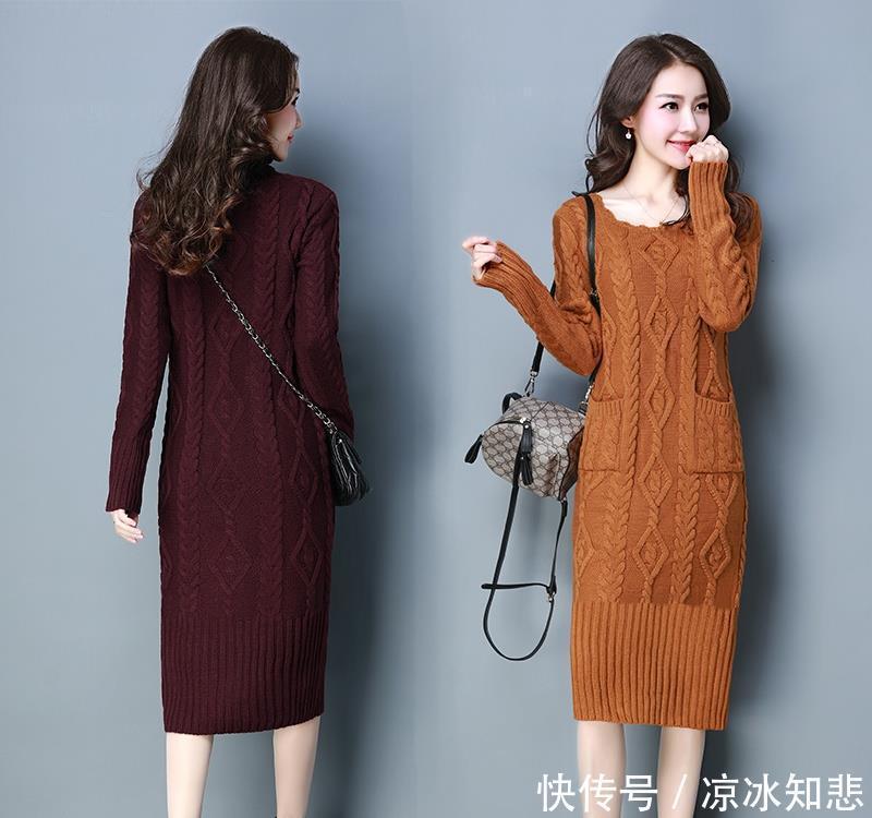 『显瘦』大冷天,老婆打扮得太美了!大码毛衣裙+大衣,显瘦迷人巨美嫩