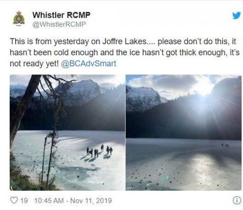 大温这个网红湖刚结冰 就有人去作死