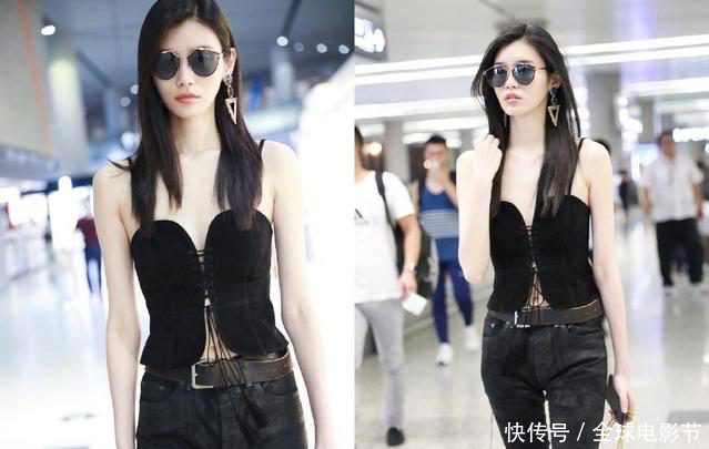 奚梦瑶不得了！穿了件别人不敢穿的吊带，网友：里面啥也没穿吧？