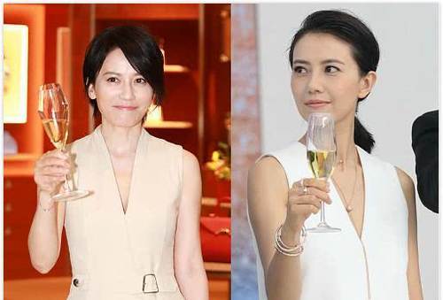 47岁俞飞鸿和38岁高圆圆同穿深V裙亮相时，网友：妥妥的气质女神