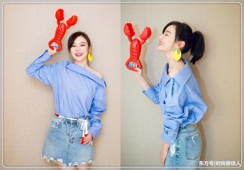 袁姗姗厉害了！牛仔短裙只能遮住大腿根，腿粗的人只有羡慕的份！