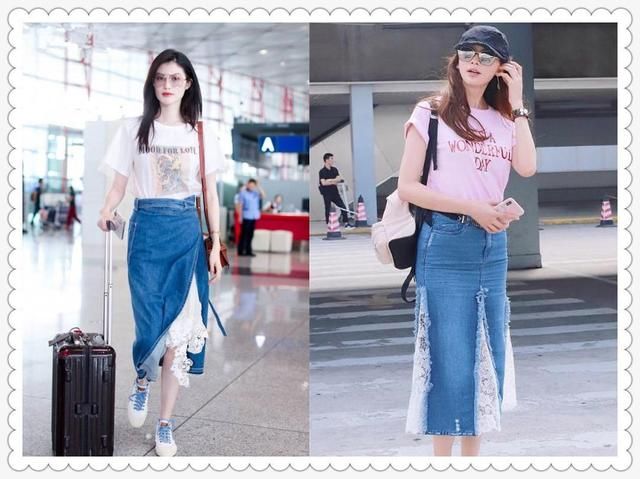 没有何穗的身材真别穿牛仔裙，像林志玲这样勒出大宽胯就尴尬了！