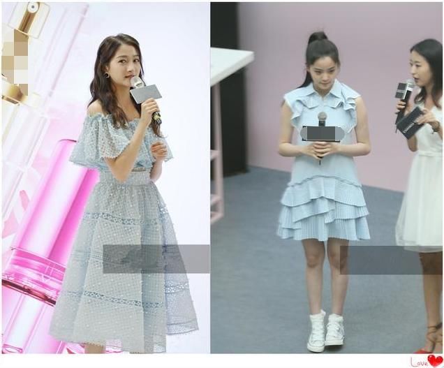 当欧阳娜娜与关晓彤同穿蓝色裙，才知道稚嫩和成熟的差距有多大!