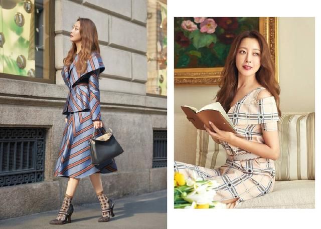 41岁金喜善太逆天?穿粉色衬衫搭配撞色长裙，少女感依旧在线