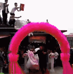  GIF■搞笑GIF：这结婚的场面也太大了吧，新郎都吓跑了