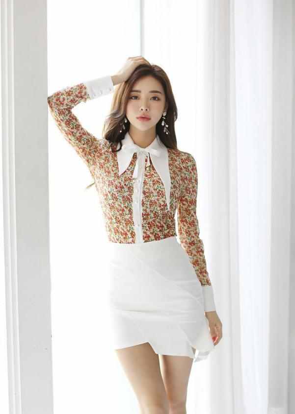 衬衫搭配白包臀裙, 小姐姐美如花儿