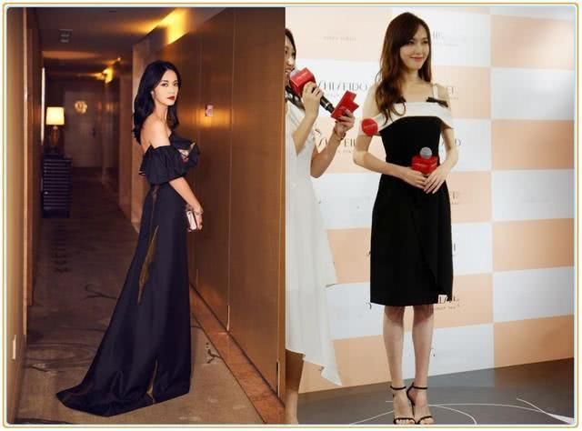 姚晨和唐嫣同穿黑色一字肩，终于见识到女王和公主的差距有多大了