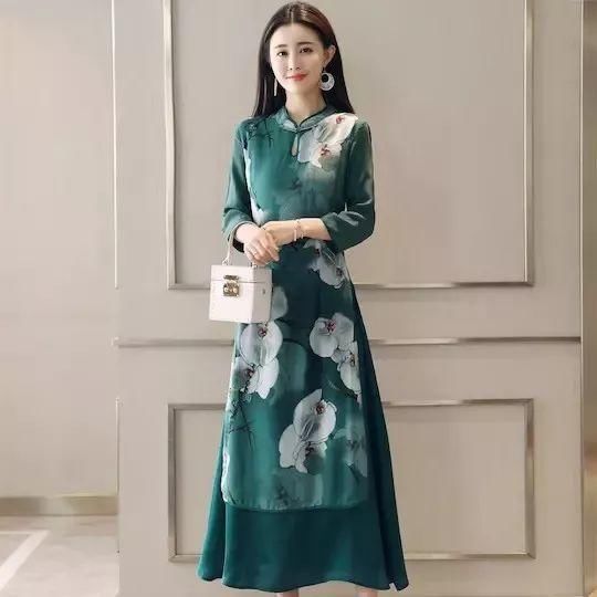 2018新款民族风长款中国风印花复古文艺改良