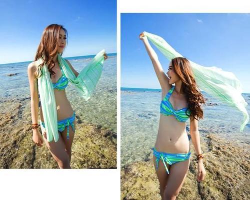 这样时尚简约的泳衣 清新迷人的小姐姐 真美