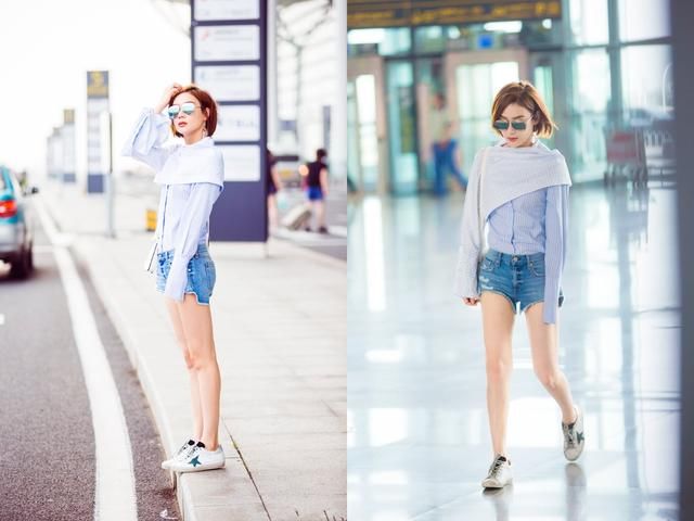 袁姗姗太猛了！这么窄的短裤也能一次穿两条，网友：90斤没白瘦！