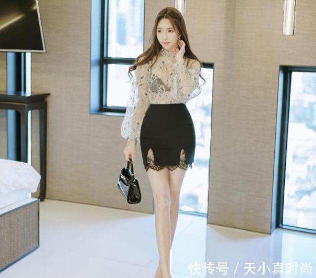 透视上衣搭配黑色包臀裙，让你的美更有迷人味道！