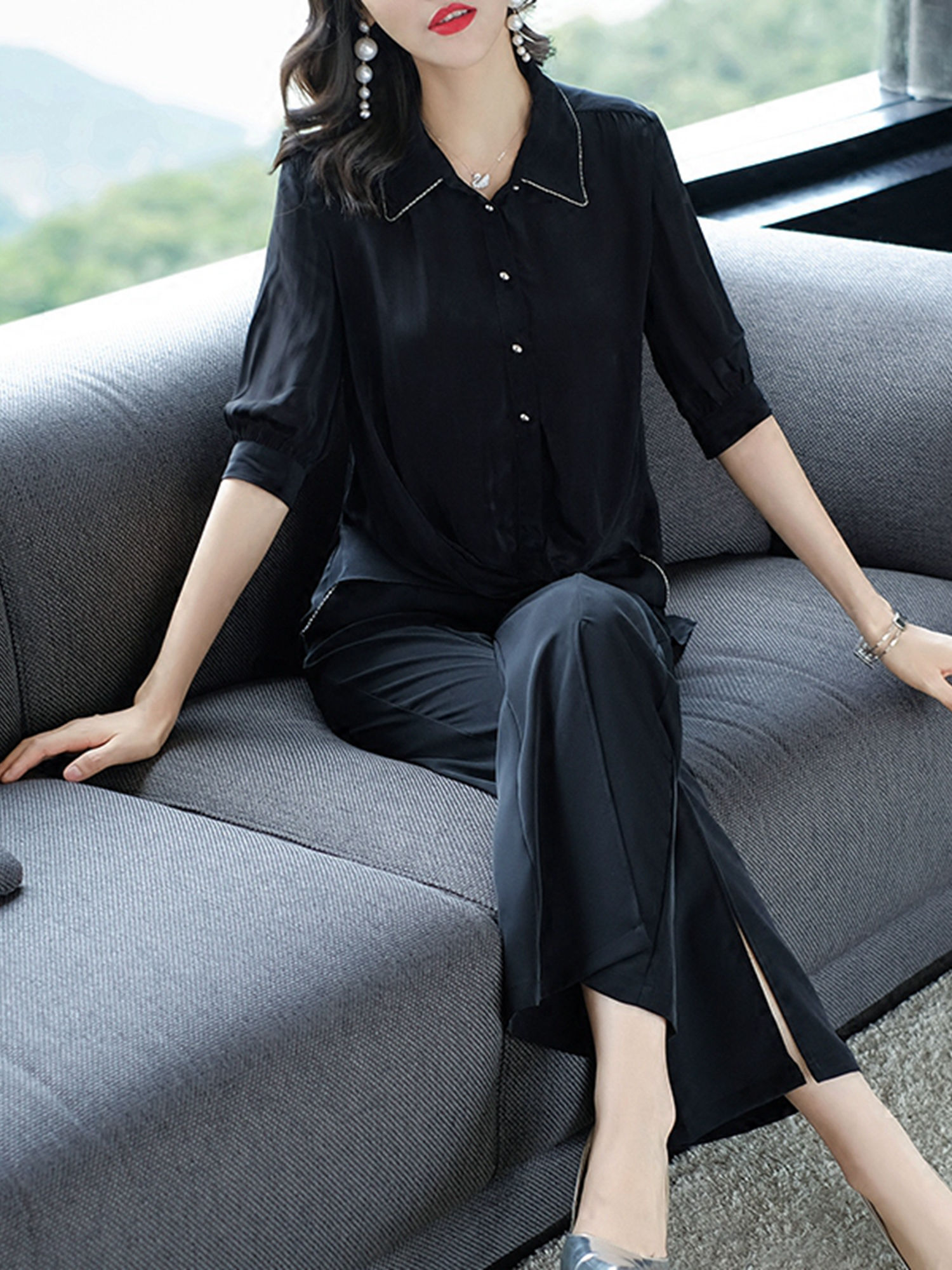 穿阔腿裤的女生，搭配新潮靓丽出行