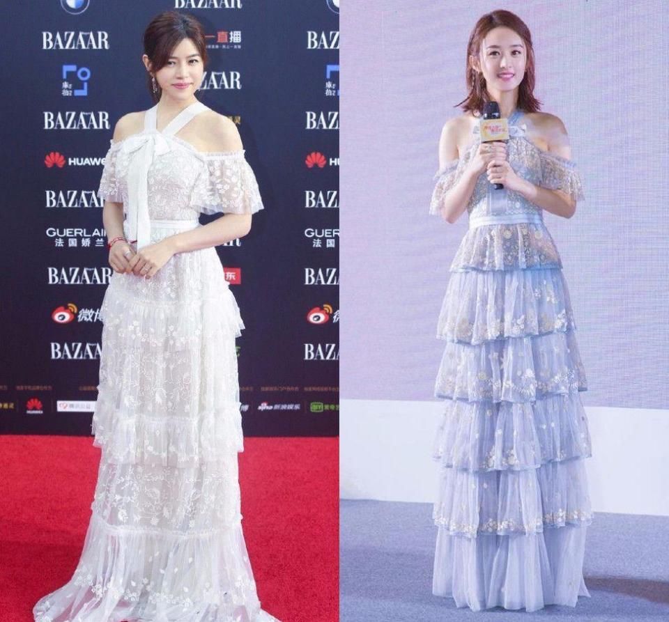 这种裙子只有赵丽颖才能穿出骨感美，陈妍希撞衫她，不自量力!