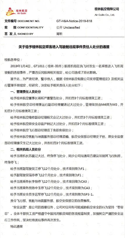 桂林■桂林航空责任人处罚曝光：董事长处严重警告处分 建议民航