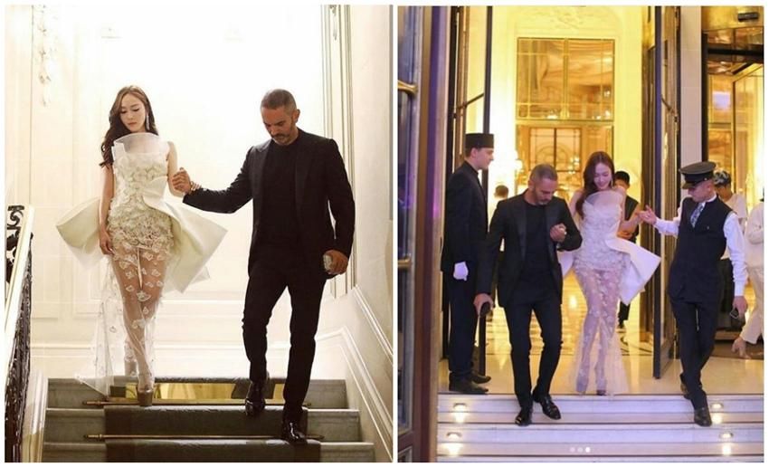 女星穿透视裙走楼梯小心翼翼