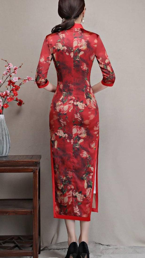 长款高开叉旗袍裙，穿出婀娜多姿好身材