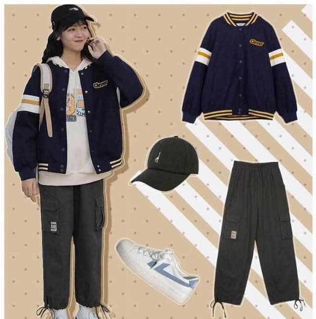  #服穿#初春酷帅bf风女生棒球服穿法，青春年少显年轻，很合适学生妹的平时穿衣搭配