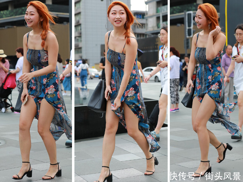 美女身穿吊带开叉连衣裙,一阵微风吹过扬起裙摆,真的是太美了!