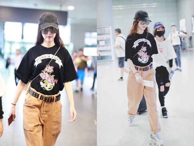 唐嫣这是胖了吗？黑T恤配卡其色长裤，眼看体重都要超过120斤了！