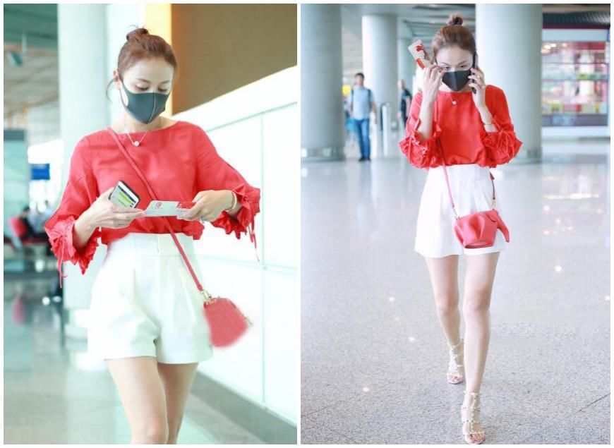 34岁叶一茜红雪纺衫白短裤扮嫩,宫廷华丽熟女风,网友:田亮有福